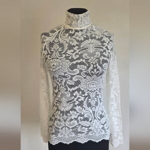 Etincelle Cream Lace Fitted Long Sleeve  Top S